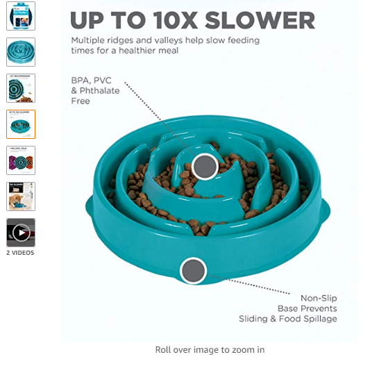 teal blue dog bowl maze for slow eating from amazon