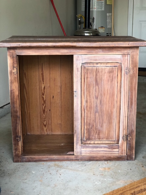 freshly bleached kitchen island with one door to whitewash