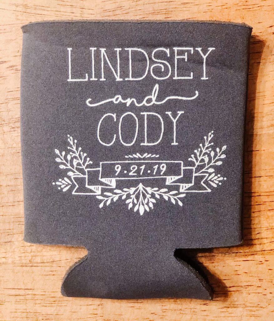 gray koozie for wedding 