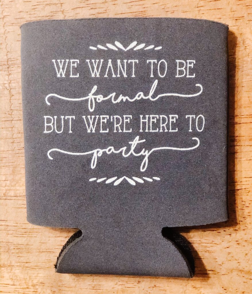 gray koozie for wedding