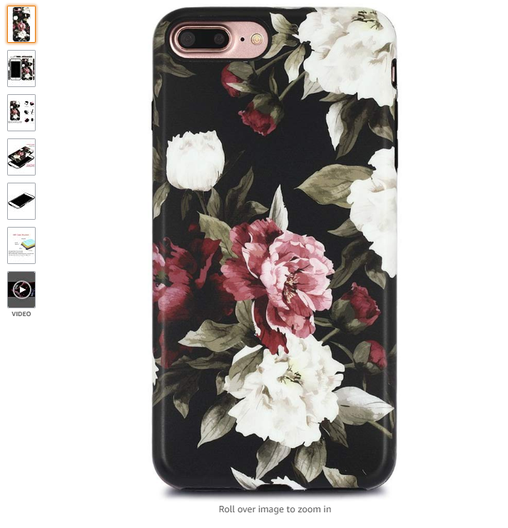 black floral iphone case and matching popsocket from amazon